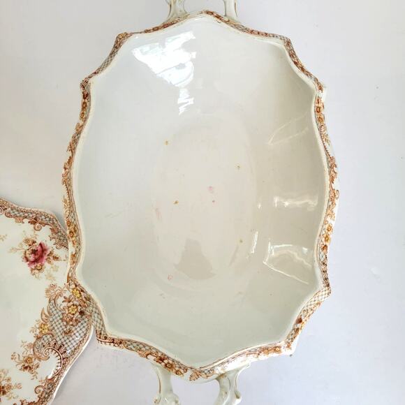Antique T&R Boote Covered Vegetable Dish Rosebud Semi Porcelain Cottagecore - Picture 10 of 16
